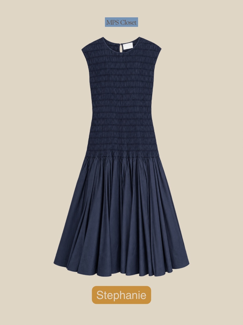 Merlette Smocked Bodice Navy Sleeveless Midi Dress